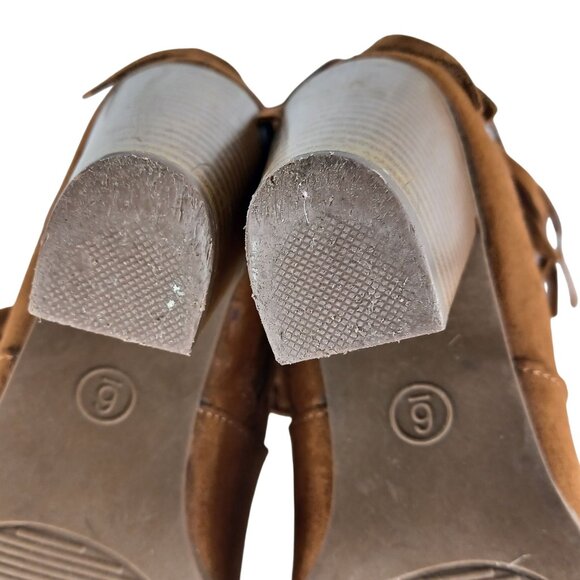 Western Fringe Ankle Boots Chunky Block Heel Zipper Brown Suede Round Toe Size 6 - Picture 9 of 14